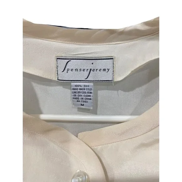 Spencer Jeremy Vintage 90’s Silk Blouse Cream Size M - Picture 3 of 15